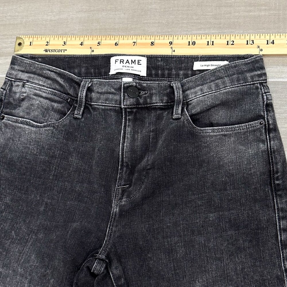 Frame Le High Straight Split Hem Frayed Jeans in Silver Strike Acid Wash Denim - Picture 11 of 16